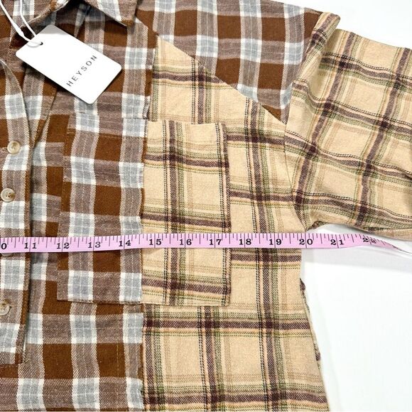 Heyson Size Small Patchwork Mixed Plaid Upper Button Front Top Brown NWT - Picture 9 of 11